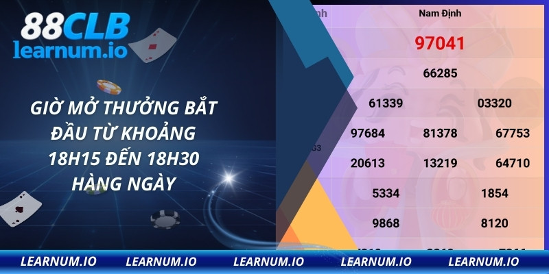 Giờ mở thưởng bắt đầu từ khoảng 18h15 đến 18h30 hàng ngày